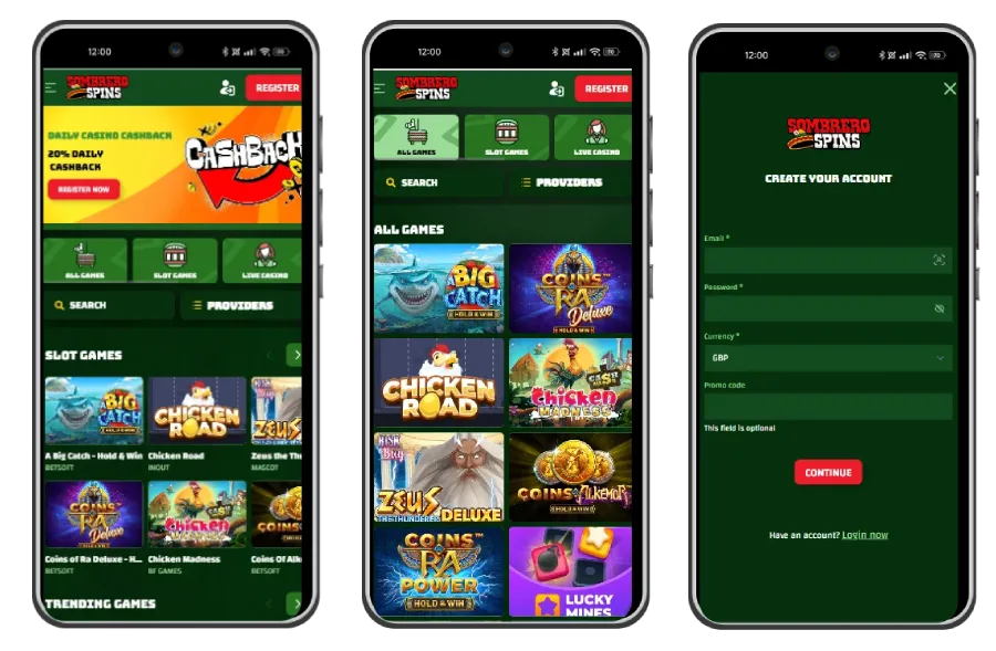 sombrero spinns casino mobile version
